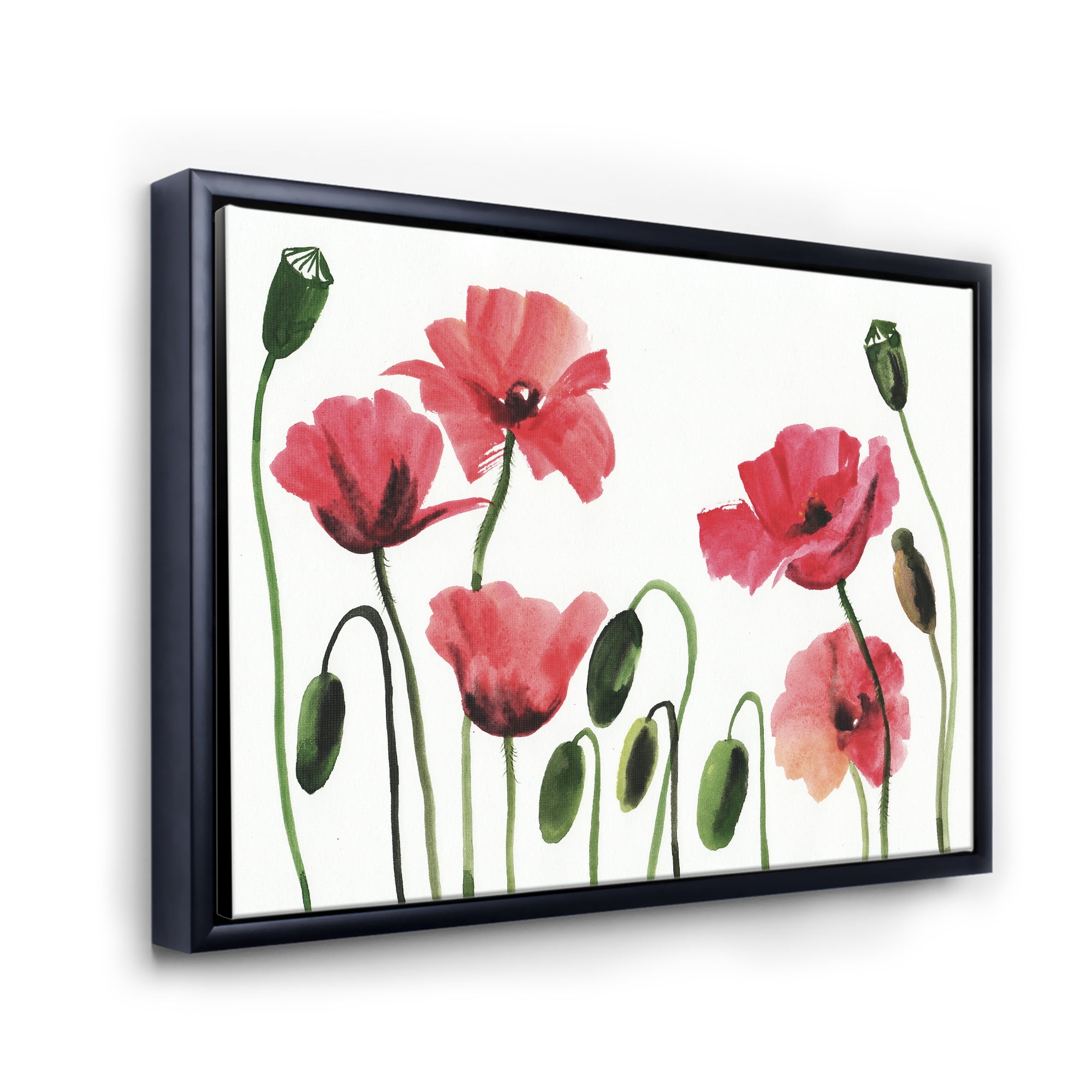 Designart 'Ancient Red Blooming Poppies' Traditional Framed Canvas Wall Art Print