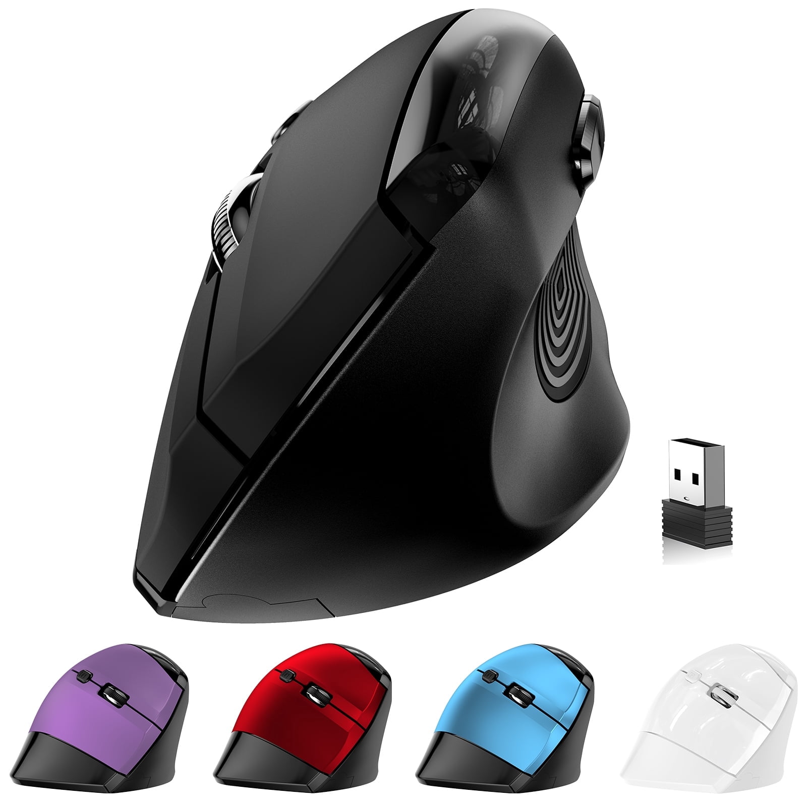 memzuoix Ergonomic Mouse Wireless,2.4G Optical Cordless Mice with 800/1200/1600 DPI,USB, Vertical Computer Wireless Mouse for Laptop, Mac,PC,Desktop (for Right Hand, Large),Black Mouse