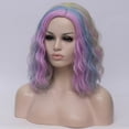 thumbnail image 3 of Unique Bargains Human Hair Wigs for Lady 14" Highlight Curly Wig with Wig Cap Blue Purple Multicolor Highlight, 3 of 6