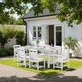 thumbnail image 5 of SERWALL Outdoor HDPE Dining Table Set, 12‑Piece Patio Dining Set with 2 Rectangular Tables, 8 Armless Chairs, 2 Armrest Chairs & Umbrella Hole, White, 5 of 8
