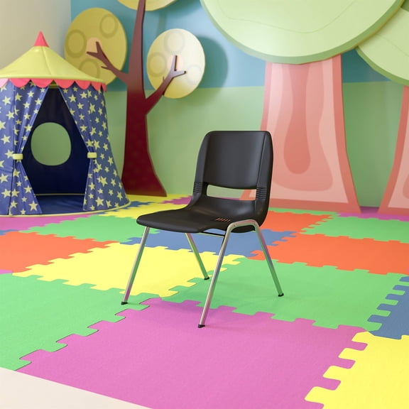 Bowery Hill Plastic Black School Chair Ergonomic Stackable 24.5" Unassembled