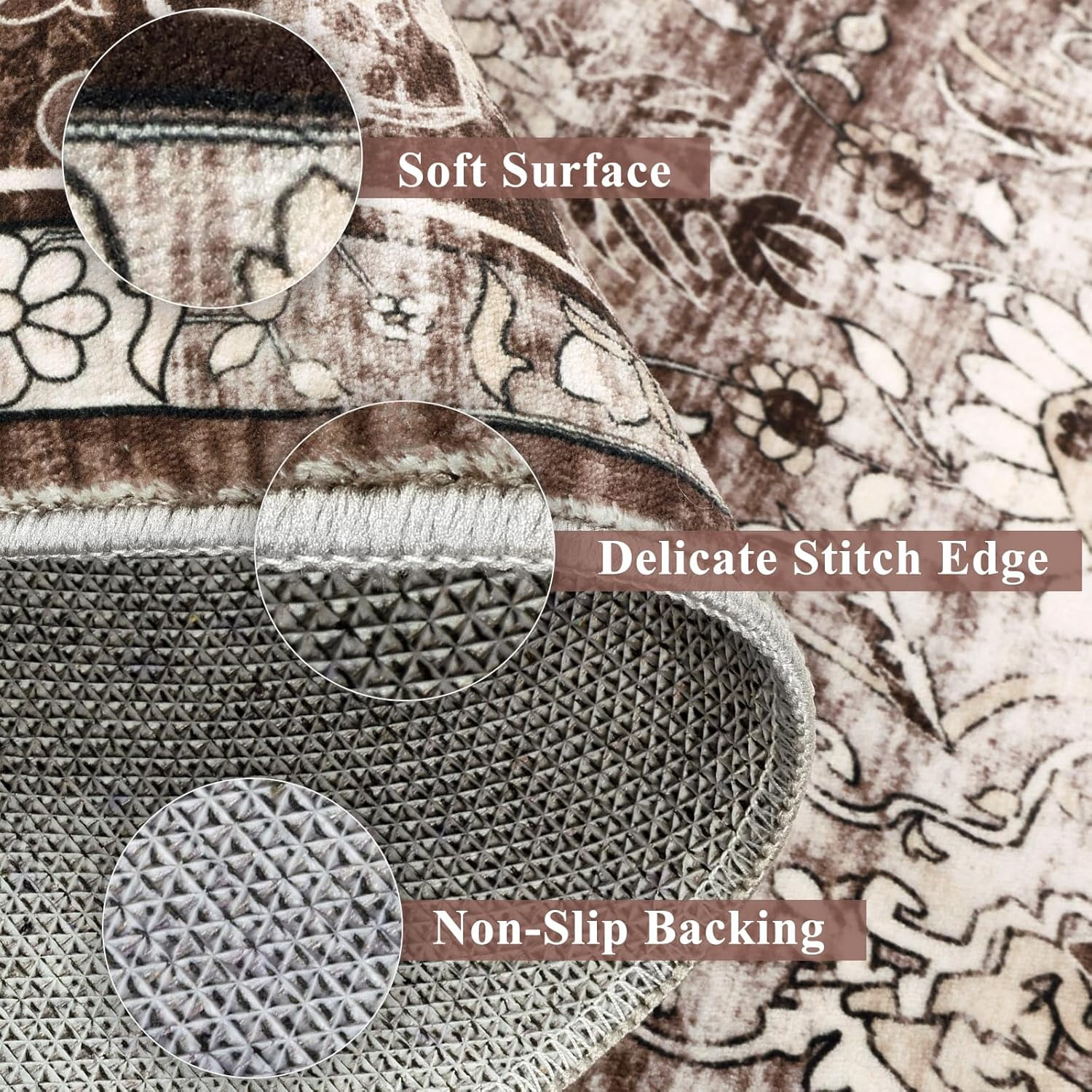 Yamaziot Area Rugs for Living Room 6x9, Washable Indoor Rug Vintage Distressed Persian Floral Boho Non Slip Accent Carpet for Bedroom Dinning Room Home Office, Brown