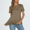 thumbnail image 4 of Tumotour Pullover Shirts For Women Crew Neck Short Sleeved Drop Shoulder T-Shirt Casual Solid Color Loose Fit Fashion T-Shirt, 4 of 8