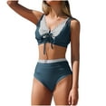 thumbnail image 3 of VBTAPA Women's High Waisted Bikini Sets Tummy Control Swimsuits Two Piece Color Block Keyhole Bathing Suit Lightning Sales Blue XL, 3 of 8