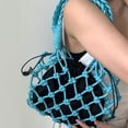 thumbnail image 2 of Bolsos de mano tejidos a mano para mujer, de diseñador, de lujo, estilo retro, con agujeros, de cuerda de crochet, de red tejida, bolsos de mano de malla para playa, pequeños, 2 of 5