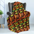 thumbnail image 4 of Kente Pattern Soft Flannel Fleece Throw Blanket, Stripes Triangles and Zigzags Uganda Zimbabwe Nigeria Graphic, Cozy Plush for Indoor and Outdoor Use, 60" x 80", Multicolor, by Ambesonne, 4 of 5
