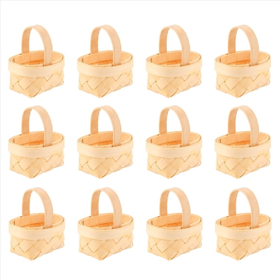 12Pcs Wood Chip Mini Baskets Manual Woven Ornaments Candy Storage Box
