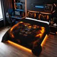 thumbnail image 3 of Manfei Woodland Lion King Size Comforter Sets, Fire Animal Print Comforters King Size, Dark Brown, Black Reversible, 3pcs, 1 Comforter and 2 Pillowcases, 3 of 7