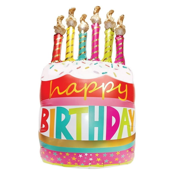 BIRTHDAY CAKE FOIL BALLOON, 35" Birthday Party Cake with Candles Foil Balloon