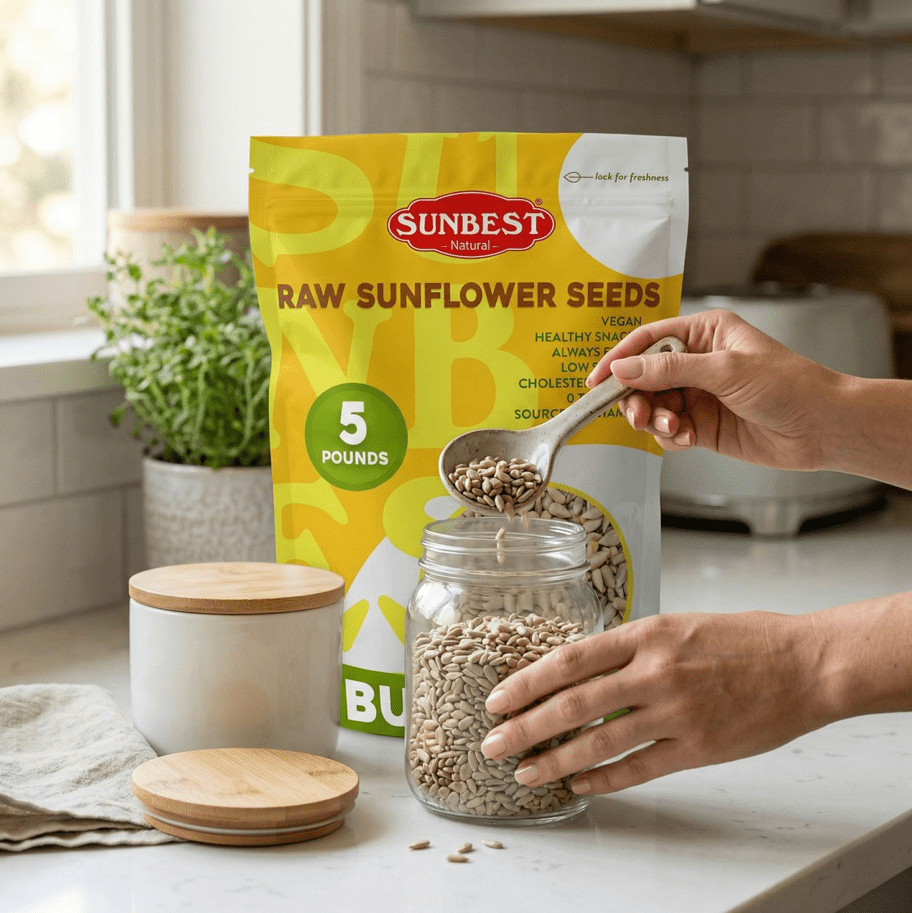 Raw Sunflower Seed Kernels – 5 Pound Bag by Sunbest Natural – Unsalted, Nutrient-Dense, Vegan – Ideal for Snacking, Baking & Recipes
