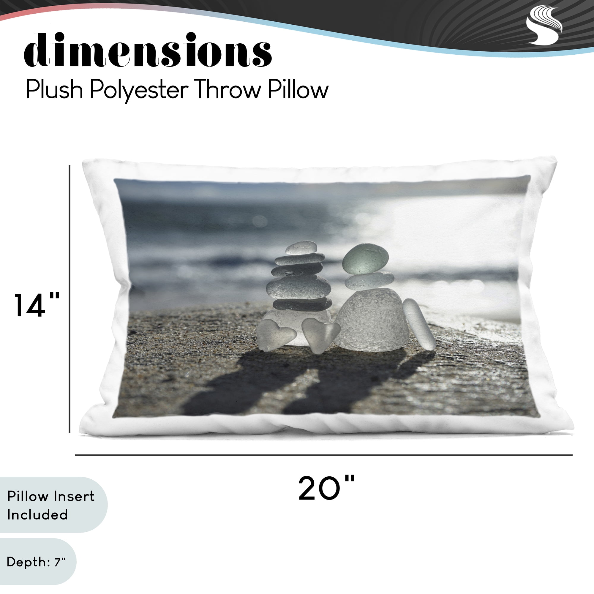 Stupell Industries Zen Sea Glass Hearts Decorative Printed Throw Pillow, design by LMarie Allen, 14 x 7 x 20