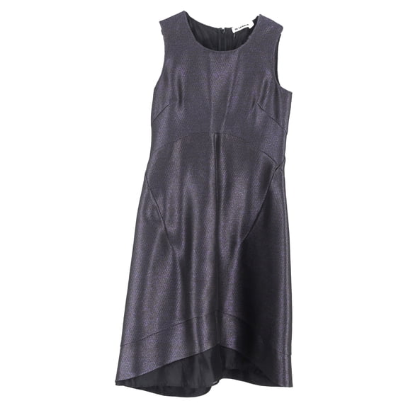 Pre-Owned Jil Sander Scoop Neck Midi Dress in Metallic Grey Polyester