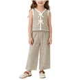 thumbnail image 2 of Amidoa Girls Summer Outfit Sets 2 Piece T-Shirt Tank Top and Casual Pants Set Kids Clothing Sets Beige Size 3T, 2 of 9