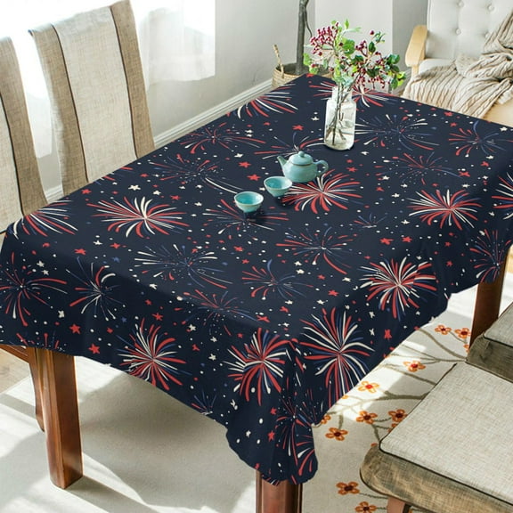 Yayeee Tablecloths 54" x 54" Rectangle Wrinkle Resistant Party Table Cover, Red and White Fireworks Pattern