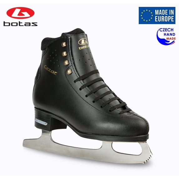 BOTAS - model: CEZAR / Made in Europe (Czech Republic) / Innovated Figure Ice Skates for Men, Boys / Layered Real Leather Upper / LTT technology / Stretchy Cuff / Color: Black, Size: Adult 10