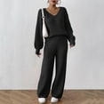 thumbnail image 4 of ShomPort Womens 2 Pieces Outfits Long Sleeve V-Neck Pullover Sweaters Wide Leg Trousers Textured Comfort Loungewear Set, 4 of 8