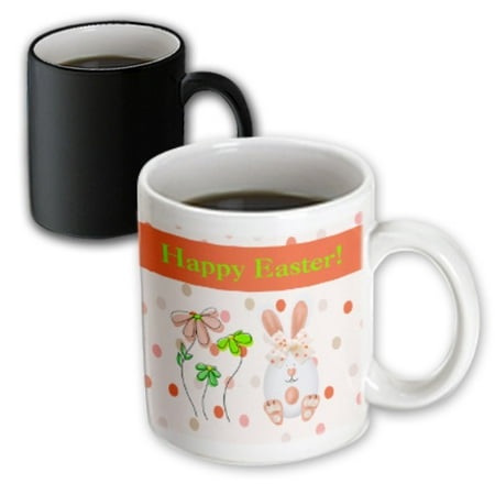 

3dRose Easter Egg Bunny Rabbit with Flowers on Dots Orange Peach and Green - Magic Transforming Mug 11-ounce