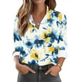 thumbnail image 2 of Womens Long Sleeve Shirts Fashion Floral Print Dressy Blouses Casual Turndown Collar Button Shirt Loose Drop Shoulder Tunic Tops Spring Summer Pullover Top Print 13 M, 2 of 6