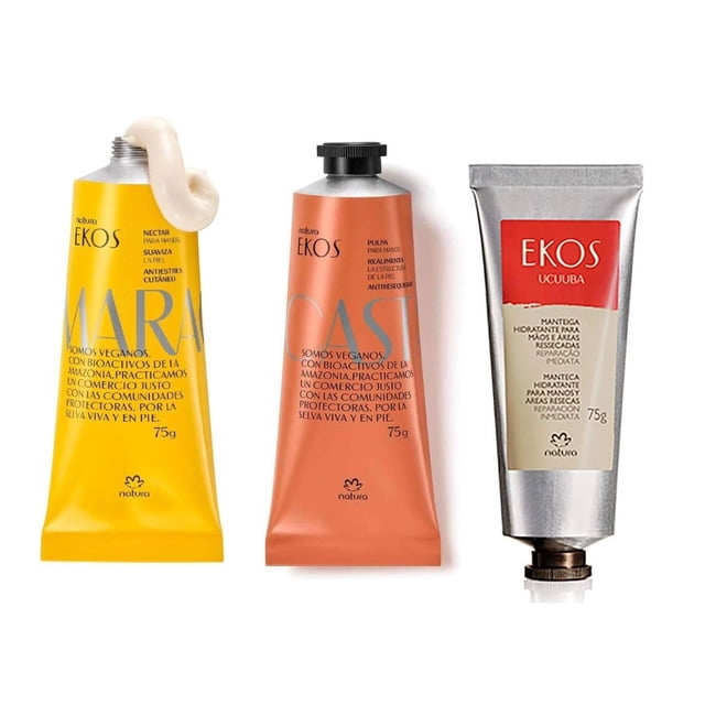 Set De 3 Cremas Veganas para Manos Natura EKOS Castaña, Ucuuba, Maracuya, Cremas 75 gr Pulpas Hidratantes para Manos 3 Piezas
