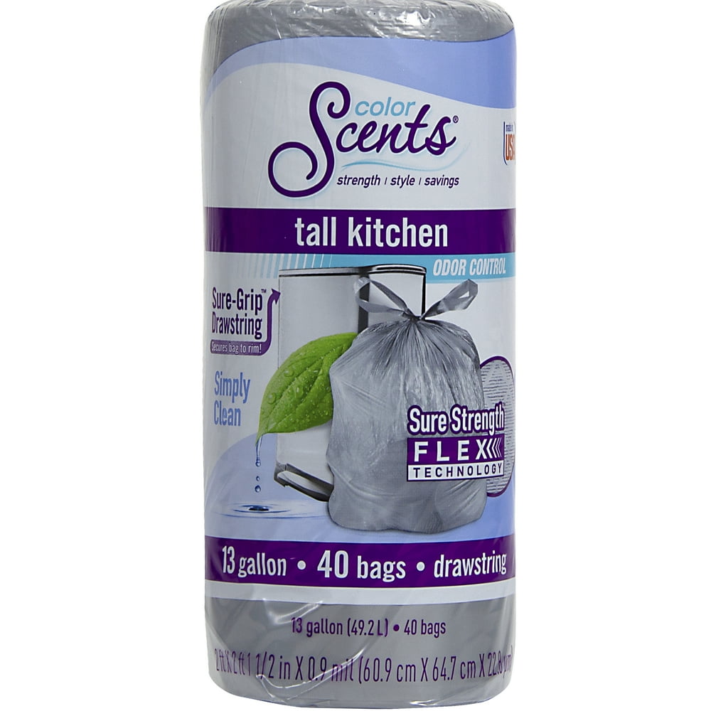Color Scents Kitchen Trash Bags, 13 Gallon, 40 Bags (Simply Clean Scent