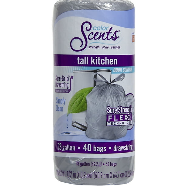 Color Scents Kitchen Trash Bags, 13 Gallon, 40 Count, Simply Clean