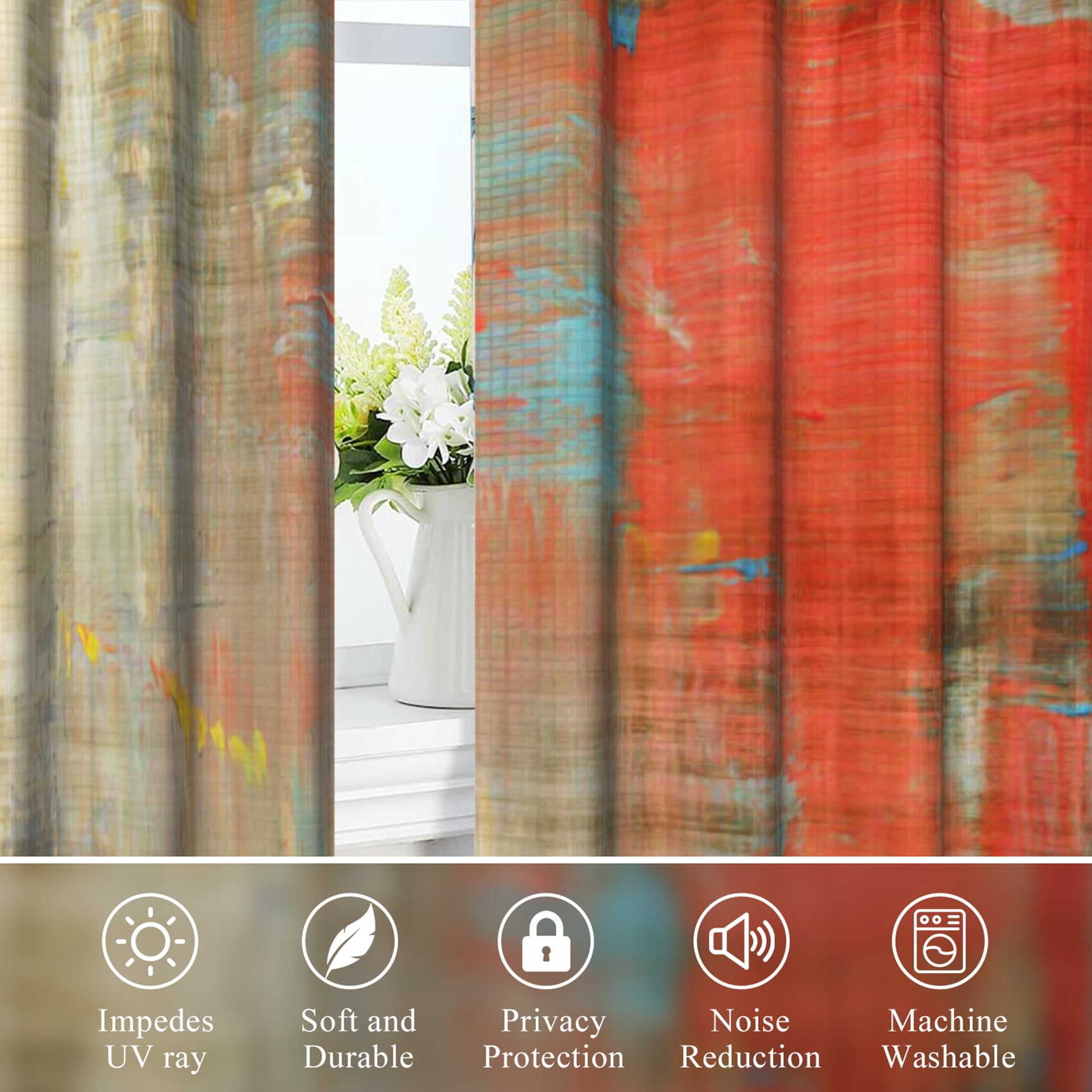 Red Orange Blackout Curtains for Living Room,Yellow Brown Green Abstract Window Drapes for Bedroom,52x84 Inch,2 Panels