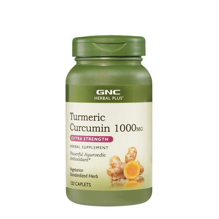 GNC Herbal Plus Turmeric Curcumin 1000mg Supplement, Extra Strength, Vegetarian, Provides Antioxidant Support, 120 Caplets, 120 Servings