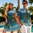 thumbnail image 3 of Jeiento Hawaiian Couple Matching Outfits Womens Summer Dresses Mens Button Down Short Sleeve Shirt Beach Coconut Tree Matching Tropical Outfits for Couples Pleated Tiered Tank Dress, 3 of 6