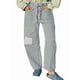 thumbnail image 3 of Jeans para Mujer Y2k con Rayas, Cordón Ajustable, Cintura Alta, Rectos, Pierna , Estilo Boyfriend, Pantalones Vaqueros Mom. Azul M, 3 of 8