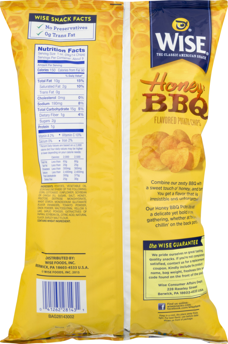 Wise Foods Honey Bbq Potato Chips 3 Pack 75 Oz Bags