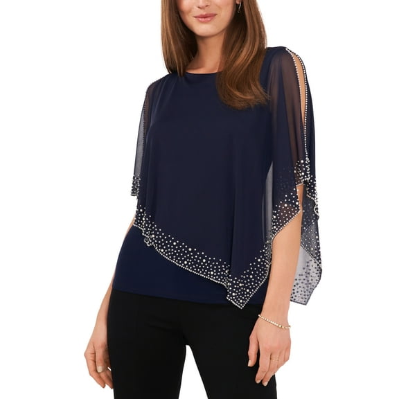Msk Women’s Beaded Overlay Cape Top