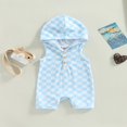 thumbnail image 2 of Baby Summer Hooded Romper  Casual Sleeveless Checkerboard Print One-Piece Jumpsuit, 2 of 7
