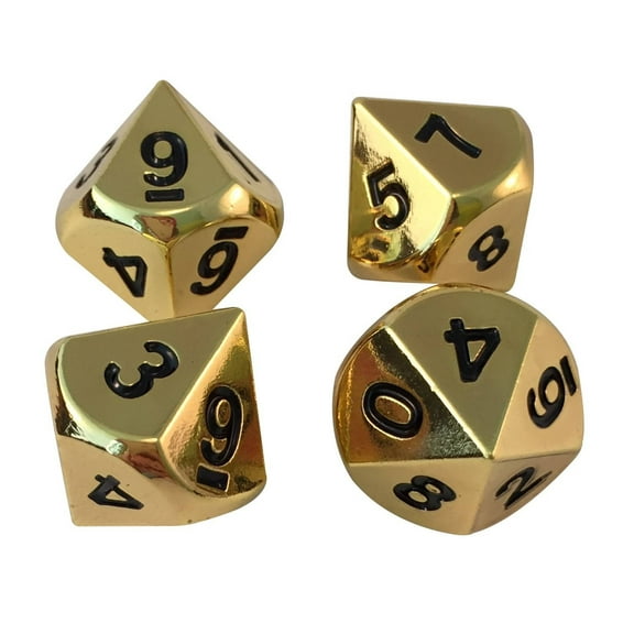 4 Pack of D10 - Gold Color with Black Numbers Metal Dice -