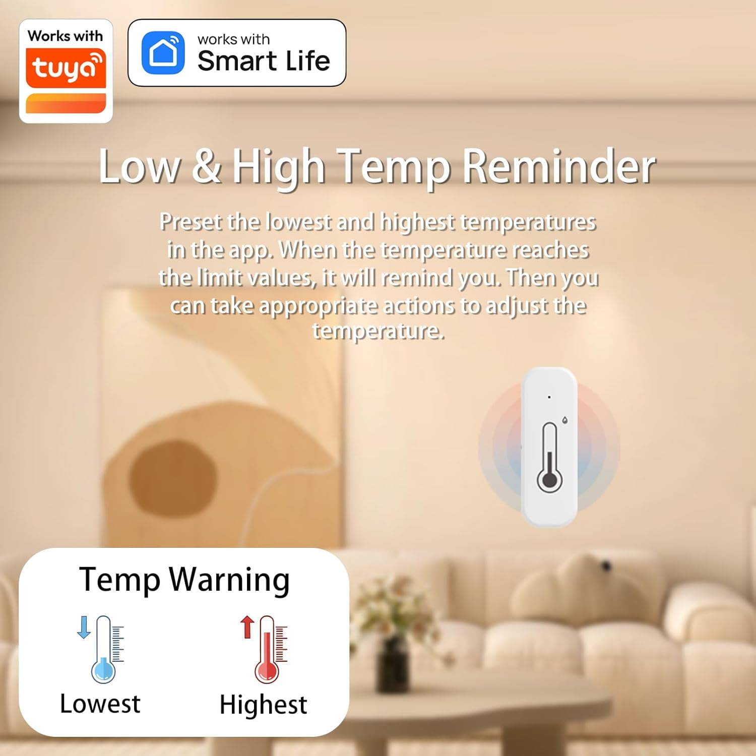 CATPAN WiFi Smart Indoor Thermometer Hygrometer Sensor, 2-Pack, Mini Temperature Humidity Monitor, Remote Control,Tuya App,SmartLife Compatible