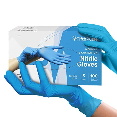 FifthPulse Blue Nitrile Disposable gloves - 100 count - 3 Mil Nitrile gloves Small - Powder and Latex Free Rubber gloves - Surgical Medical Exam gloves - Food Safe cooking gloves