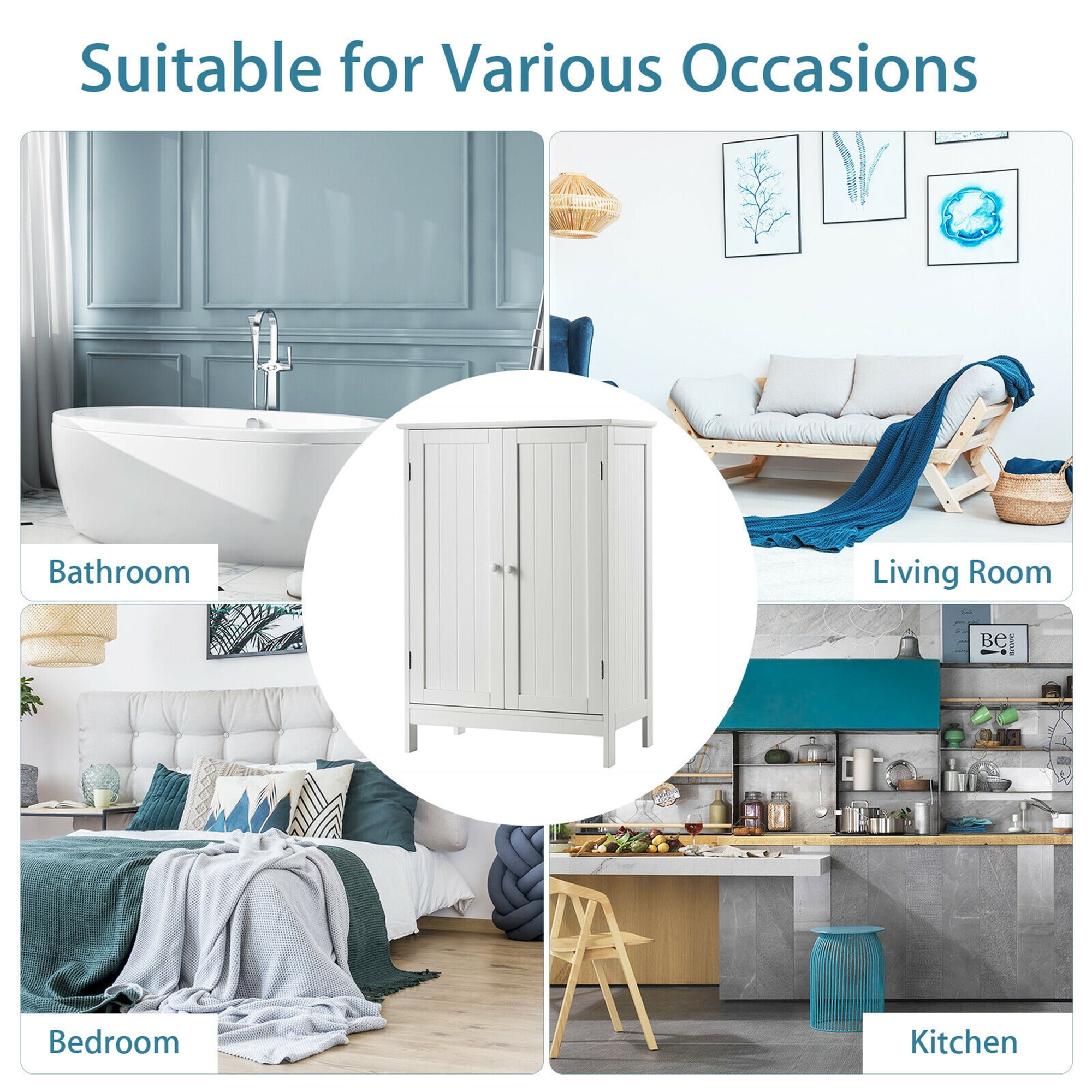 Gymax Door Kitchen Cupboard Bathroom Floor Storage Cabinet Double Shoe Cabinet White