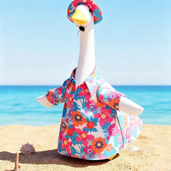 Nkmbld Porch Goose Decor for 23" Lawn Cement Plastic Goose Statue Decor, Porch Geese Clothes Flower Shirt for Garden Patio Yard Outdoor Decorations