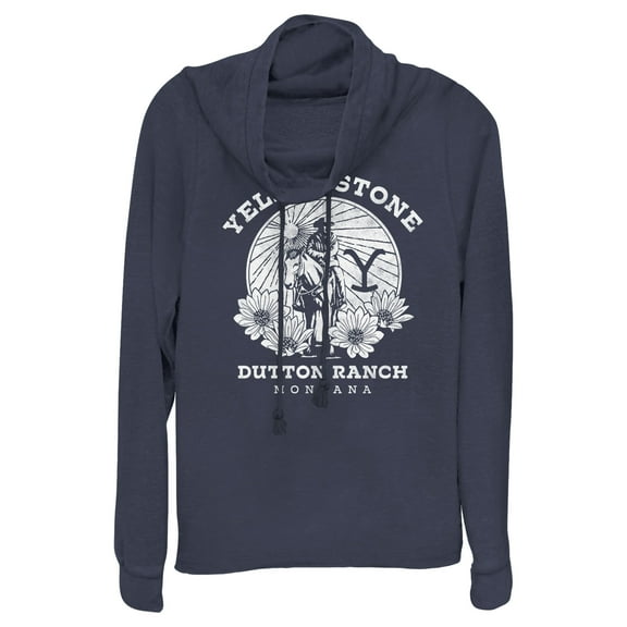 Junior's Yellowstone Dutton Ranch Montana White Illustration  Cowl Neck Sweatshirt