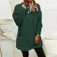 thumbnail image 5 of LEAVINGSUO Womens Tops Long Sleeve Fall Women's Round- Neck and Winter Loose Solid Pocket Warm Long Sleeve Blouse Tops, 5 of 7