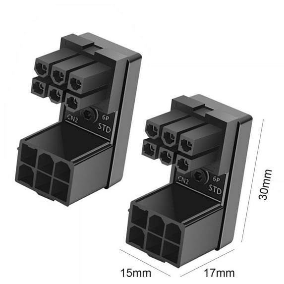 2PCS Durable Elbow Head GPU Power interface Angled Turning Connectors for Graphics Cards ATX 6/8 Pin Power Supply Adapter 6PIN POSITIVE