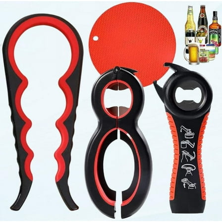Jar Opener Grabber - 4 Pack Rubber Jar Opener for Weak Hands 6-in-1 5-in-1 Jar Bottle Opener Elderly People With Arthritis Can
