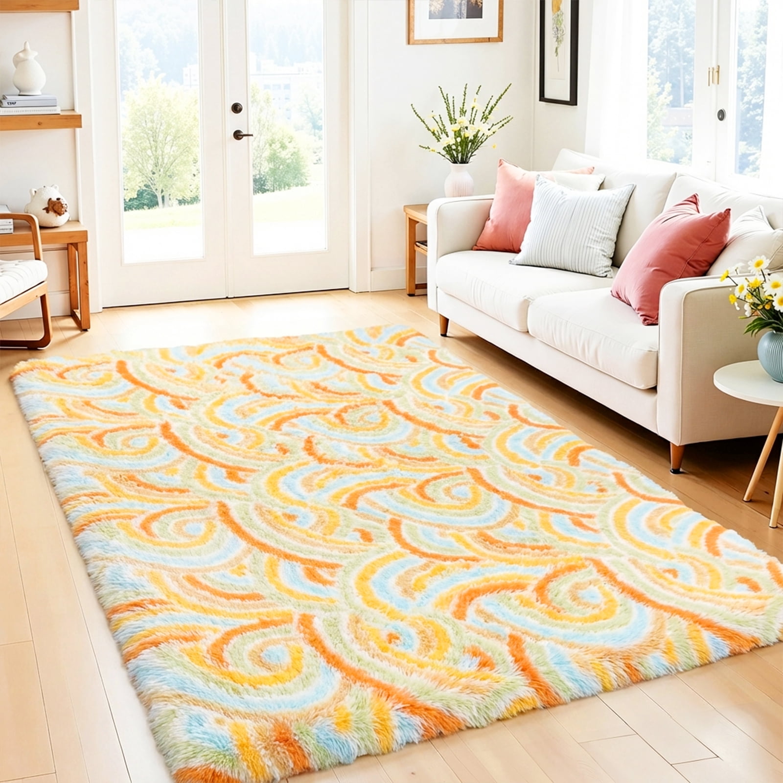 MeyJey 5'x 8' Shag Area Rug, Soft Fluffy Area Rugs for Kids Room Living Room Bedroom Decor Carpet, Orange