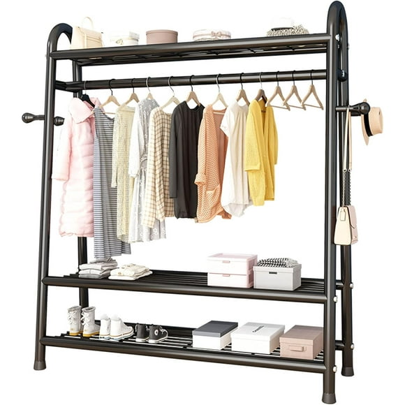 Perchero Ropa Rack Metálico con 3 Niveles Closet Reforzado Color Negro