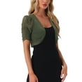 thumbnail image 4 of INSPIRE CHIC Casual Short Sleeve Mesh Sheer Shrug for Women's Open Front Cropped Cardiga Bolero XL Army Green, 4 of 6