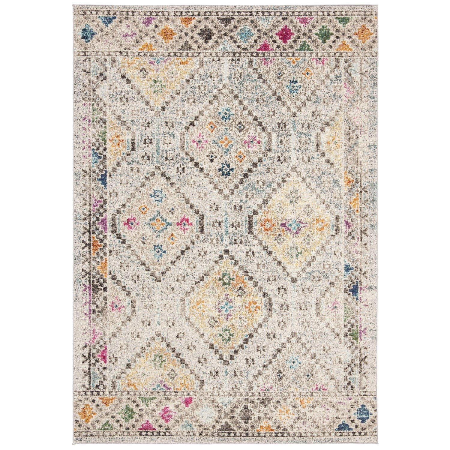 SAFAVIEH Madison Lanford Vintage Geometric Area Rug, Grey/Yellow, 9' x 12'