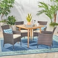 thumbnail image 2 of GDF Studio Balmoral Outdoor Acacia Wood and Wicker 5 Piece Dining Set with Cushions, Multibrown, Teak, and Beige, 2 of 13