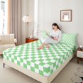 thumbnail image 4 of Homewish Green White Grid 4-Piece Full Size Sheets For Kids Children Teens,Geometric Buffalo Bed Sheets,Minimalist Abstract Lightweight Sheet Sets,Microfiber Bedroom Decor, 4 of 7
