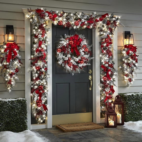 Olilia Artificial Cedar Wreath with Pine Cones And Red Berries, Perfect for Winter, Holiday Parties, Mantels, Christmas Decorations.