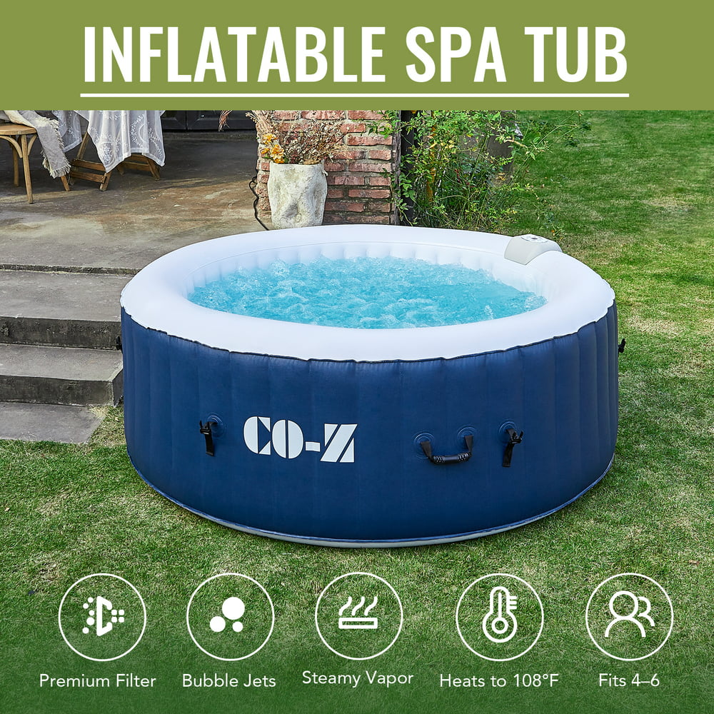 6.8x6.8ft PVC Round Inflatable Spa Tub w Heater & 140 Massaging Jets ...