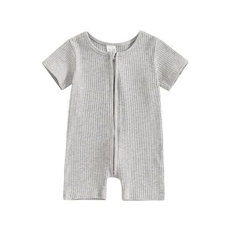 

FSDJHSDH Baby Boys Girls Jumpsuits Short Sleeve Full Zip Ribbed Rompers